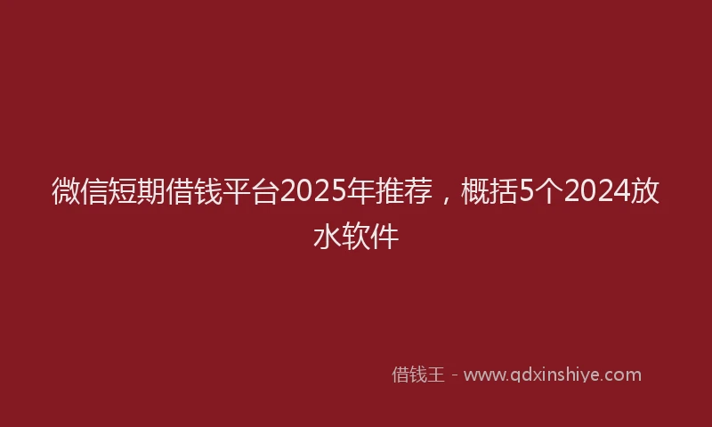 微信短期借钱平台2025年推荐，概括5个2024放水软件