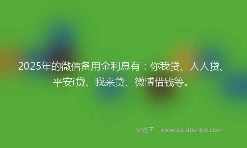 2025年的微信备用金利息有：你我贷、人人贷、平安i贷、我来贷、微博借钱等。