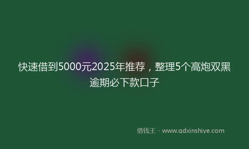 快速借到5000元2025年推荐，整理5个高炮双黑逾期必下款口子