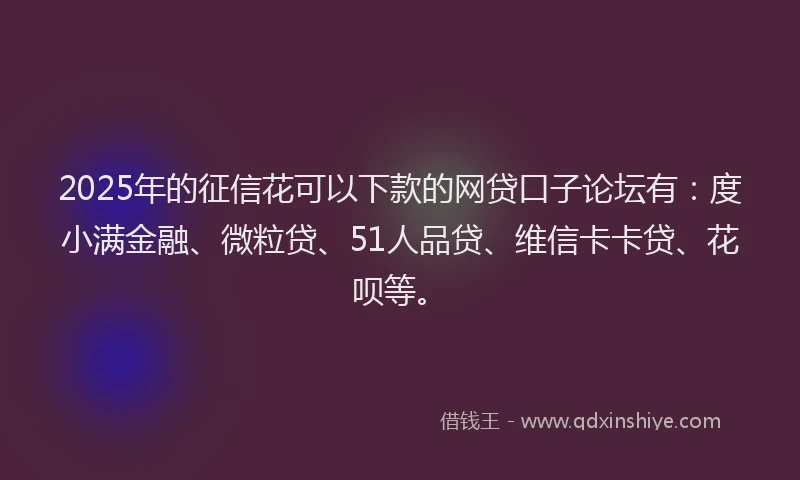 2025年的征信花可以下款的网贷口子论坛有：度小满金融、微粒贷、51人品贷、维信卡卡贷、花呗等。