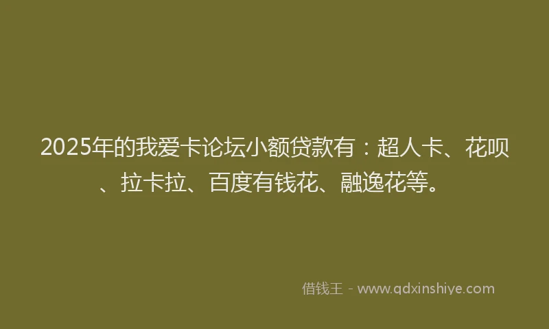 2025年的我爱卡论坛小额贷款有：超人卡、花呗、拉卡拉、百度有钱花、融逸花等。