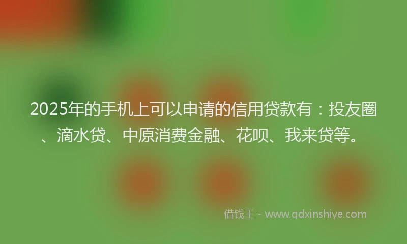 2025年的手机上可以申请的信用贷款有：投友圈、滴水贷、中原消费金融、花呗、我来贷等。