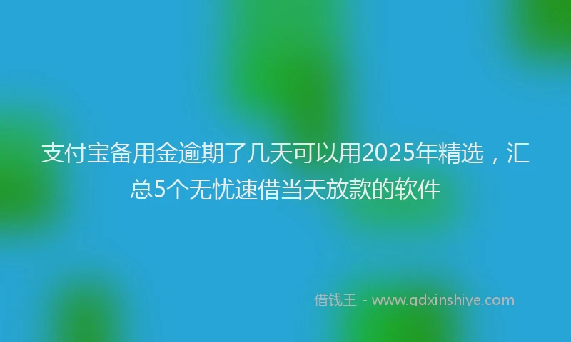 支付宝备用金逾期了几天可以用2025年精选，汇总5个无忧速借当天放款的软件