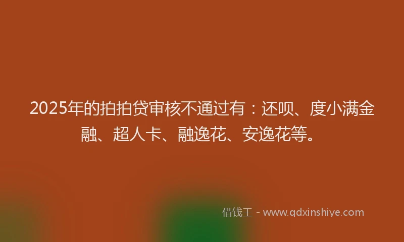 2025年的拍拍贷审核不通过有：还呗、度小满金融、超人卡、融逸花、安逸花等。