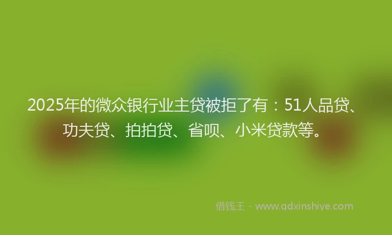 2025年的微众银行业主贷被拒了有：51人品贷、功夫贷、拍拍贷、省呗、小米贷款等。