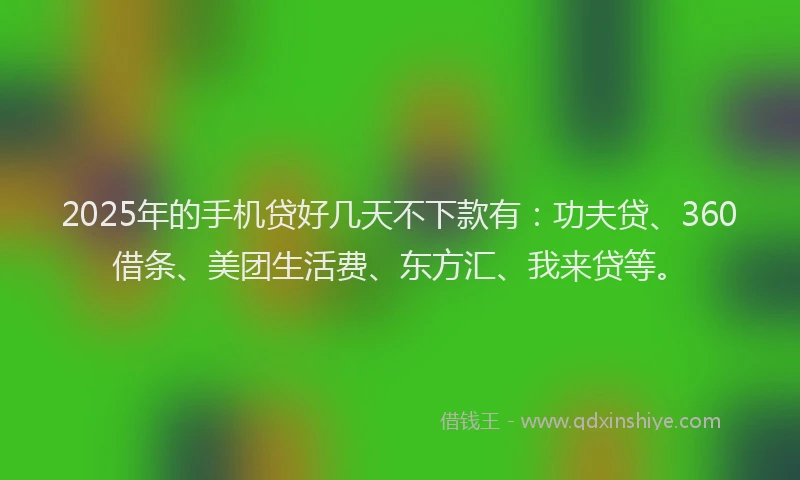 2025年的手机贷好几天不下款有：功夫贷、360借条、美团生活费、东方汇、我来贷等。