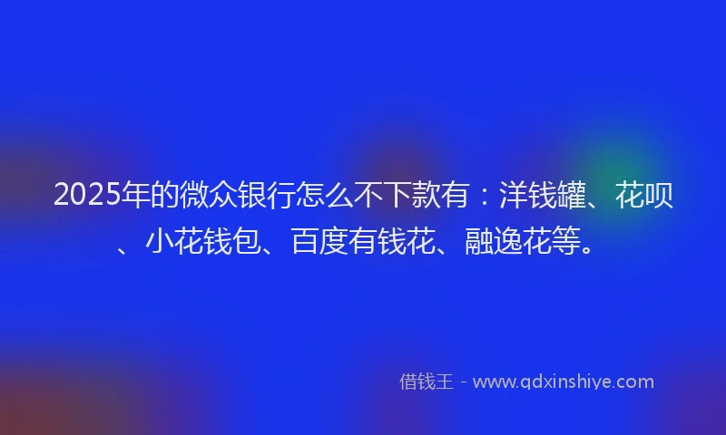 2025年的微众银行怎么不下款有：洋钱罐、花呗、小花钱包、百度有钱花、融逸花等。