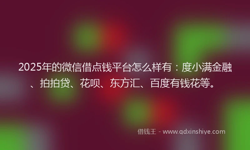 2025年的微信借点钱平台怎么样有：度小满金融、拍拍贷、花呗、东方汇、百度有钱花等。