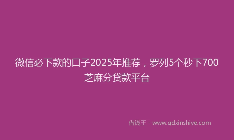 微信必下款的口子2025年推荐，罗列5个秒下700芝麻分贷款平台