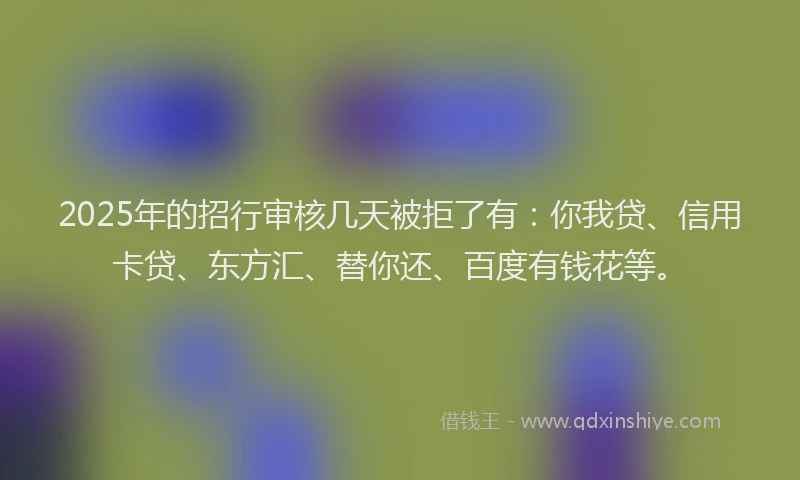 2025年的招行审核几天被拒了有：你我贷、信用卡贷、东方汇、替你还、百度有钱花等。
