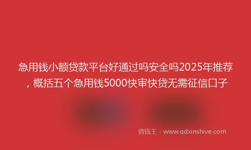 急用钱小额贷款平台好通过吗安全吗2025年推荐，概括五个急用钱5000快审快贷无需征信口子