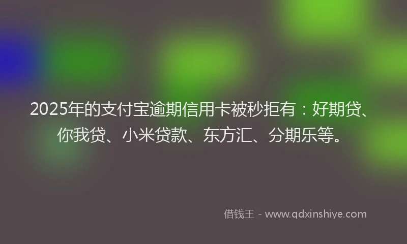 2025年的支付宝逾期信用卡被秒拒有：好期贷、你我贷、小米贷款、东方汇、分期乐等。