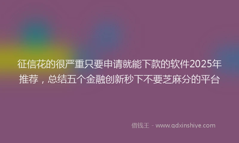 征信花的很严重只要申请就能下款的软件2025年推荐，总结五个金融创新秒下不要芝麻分的平台
