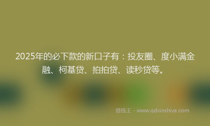 2025年的必下款的新口子有：投友圈、度小满金融、柯基贷、拍拍贷、读秒贷等。