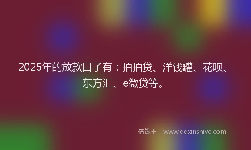 2025年的放款口子有：拍拍贷、洋钱罐、花呗、东方汇、e微贷等。