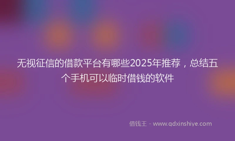 无视征信的借款平台有哪些2025年推荐，总结五个手机可以临时借钱的软件