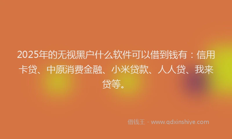 2025年的无视黑户什么软件可以借到钱有：信用卡贷、中原消费金融、小米贷款、人人贷、我来贷等。
