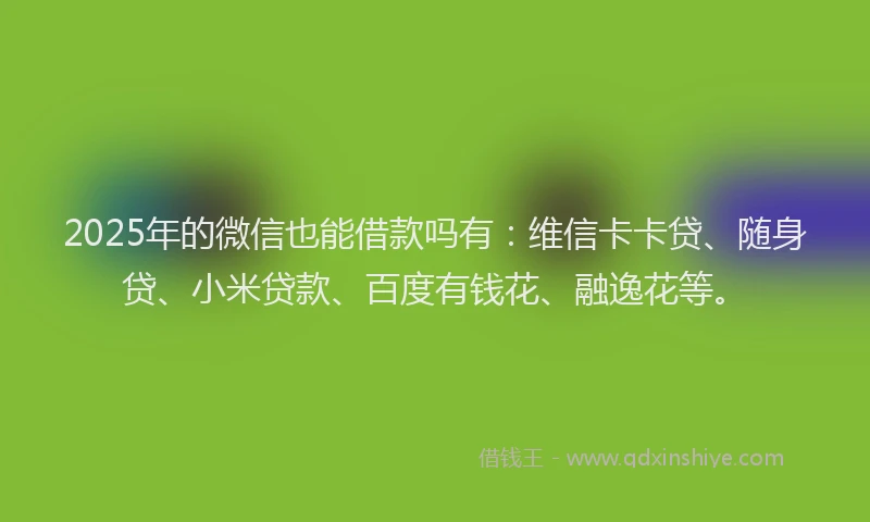 2025年的微信也能借款吗有：维信卡卡贷、随身贷、小米贷款、百度有钱花、融逸花等。