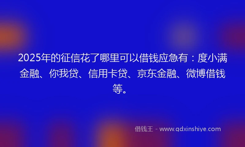 2025年的征信花了哪里可以借钱应急有：度小满金融、你我贷、信用卡贷、京东金融、微博借钱等。