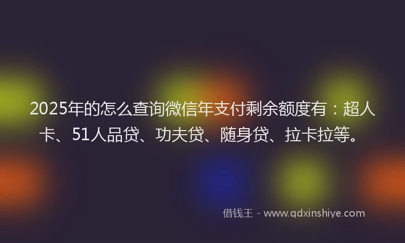 2025年的怎么查询微信年支付剩余额度有：超人卡、51人品贷、功夫贷、随身贷、拉卡拉等。