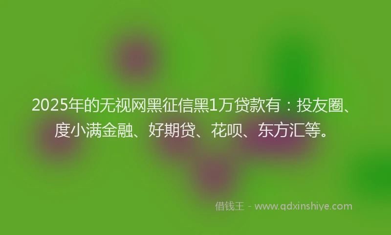 2025年的无视网黑征信黑1万贷款有：投友圈、度小满金融、好期贷、花呗、东方汇等。
