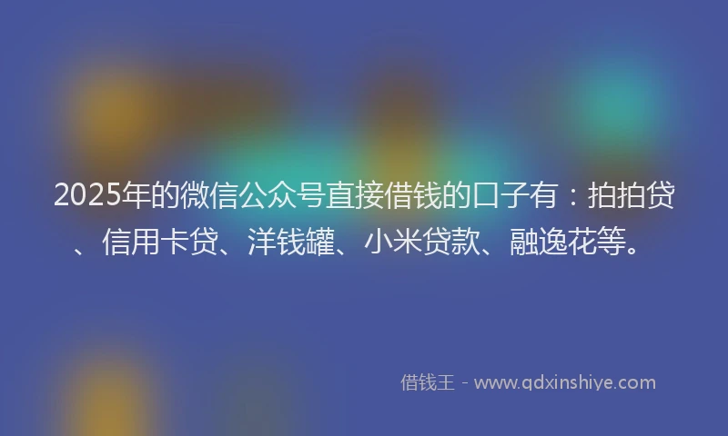 2025年的微信公众号直接借钱的口子有：拍拍贷、信用卡贷、洋钱罐、小米贷款、融逸花等。