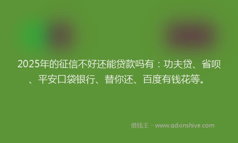 2025年的征信不好还能贷款吗有：功夫贷、省呗、平安口袋银行、替你还、百度有钱花等。