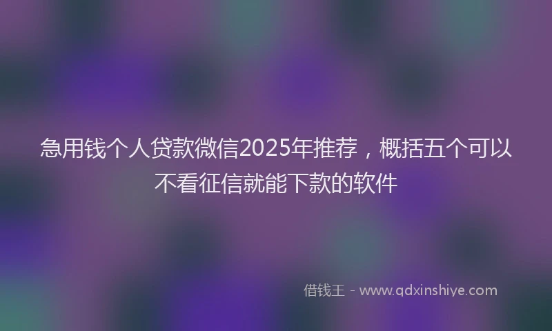 急用钱个人贷款微信2025年推荐，概括五个可以不看征信就能下款的软件