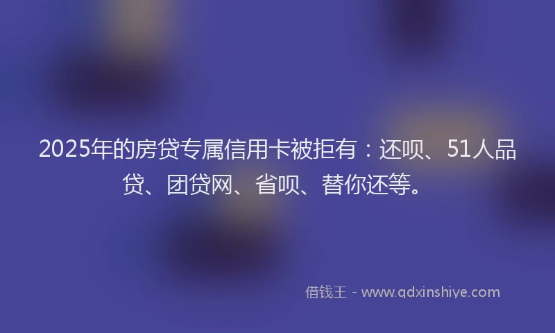 2025年的房贷专属信用卡被拒有：还呗、51人品贷、团贷网、省呗、替你还等。