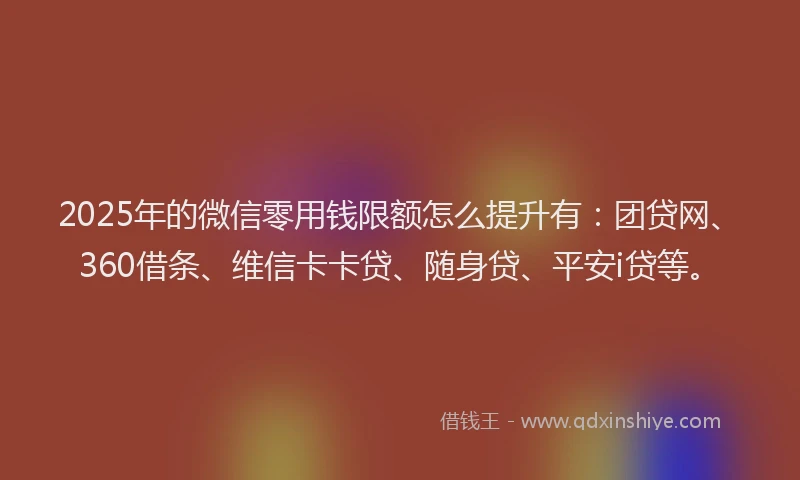 2025年的微信零用钱限额怎么提升有：团贷网、360借条、维信卡卡贷、随身贷、平安i贷等。
