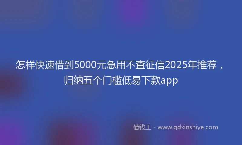 怎样快速借到5000元急用不查征信2025年推荐，归纳五个门槛低易下款app