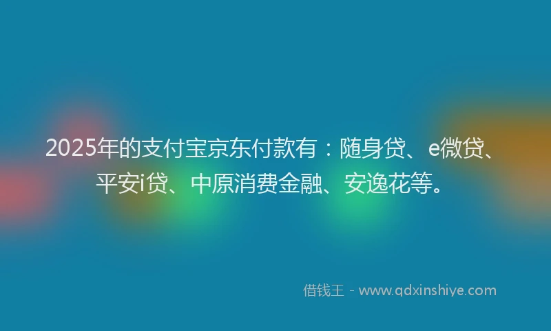 2025年的支付宝京东付款有：随身贷、e微贷、平安i贷、中原消费金融、安逸花等。