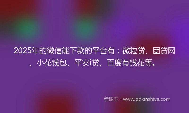 2025年的微信能下款的平台有：微粒贷、团贷网、小花钱包、平安i贷、百度有钱花等。