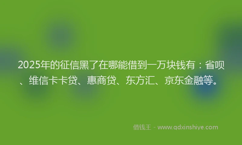 2025年的征信黑了在哪能借到一万块钱有：省呗、维信卡卡贷、惠商贷、东方汇、京东金融等。