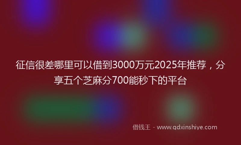 征信很差哪里可以借到3000万元2025年推荐，分享五个芝麻分700能秒下的平台
