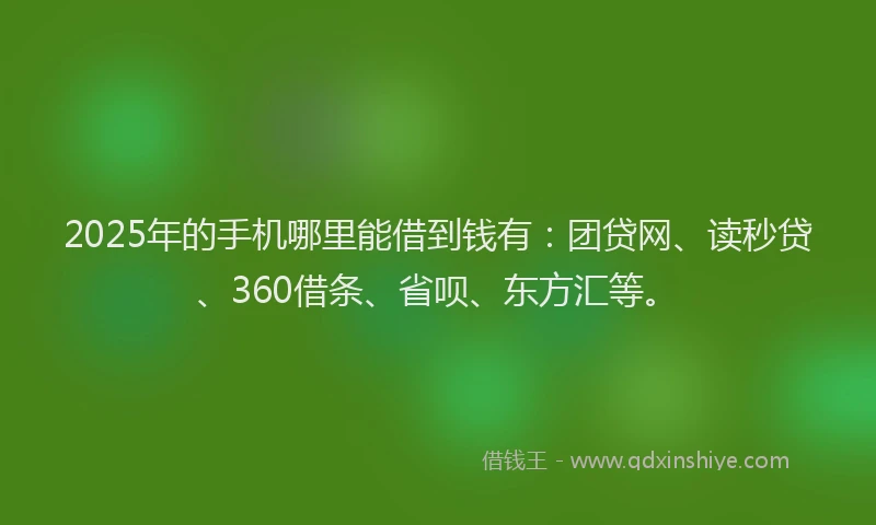 2025年的手机哪里能借到钱有：团贷网、读秒贷、360借条、省呗、东方汇等。
