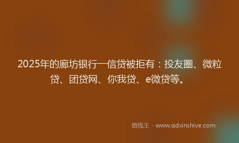 2025年的廊坊银行一信贷被拒有：投友圈、微粒贷、团贷网、你我贷、e微贷等。