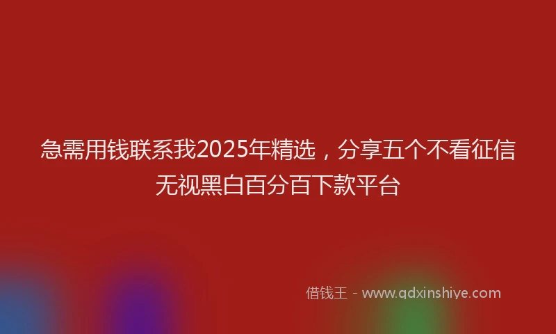 急需用钱联系我2025年精选，分享五个不看征信无视黑白百分百下款平台