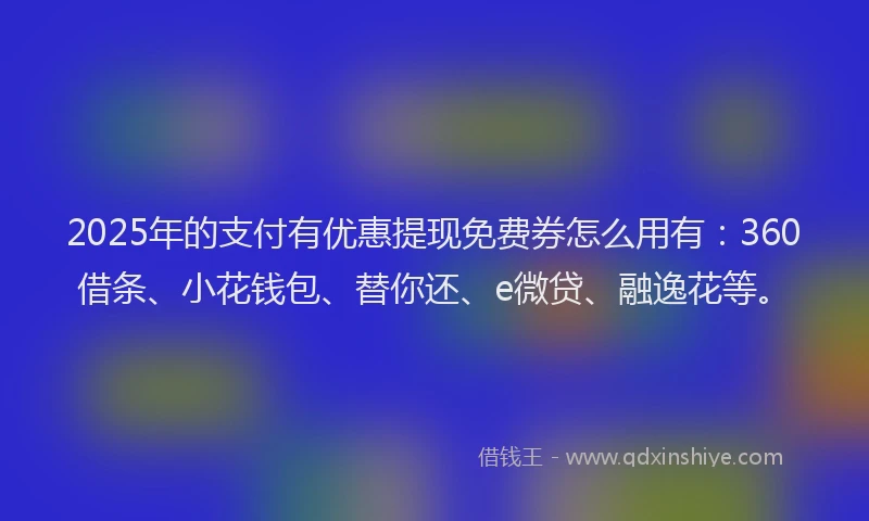 2025年的支付有优惠提现免费券怎么用有：360借条、小花钱包、替你还、e微贷、融逸花等。
