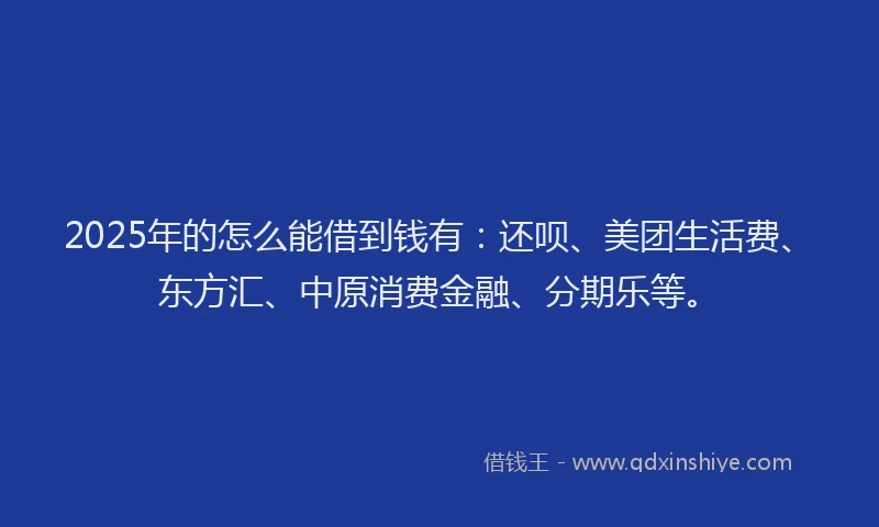 2025年的怎么能借到钱有：还呗、美团生活费、东方汇、中原消费金融、分期乐等。