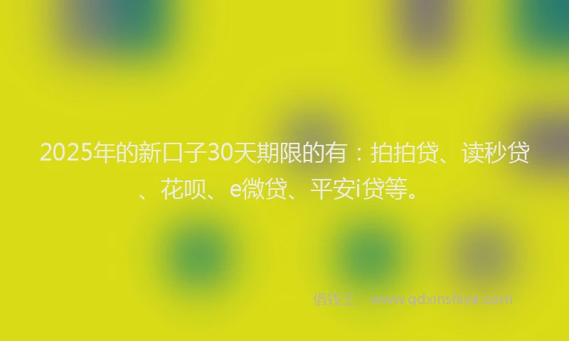 2025年的新口子30天期限的有：拍拍贷、读秒贷、花呗、e微贷、平安i贷等。