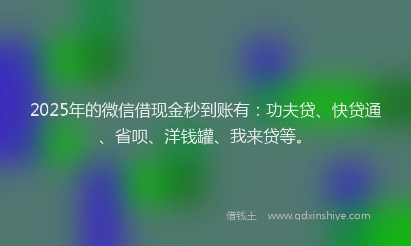 2025年的微信借现金秒到账有：功夫贷、快贷通、省呗、洋钱罐、我来贷等。