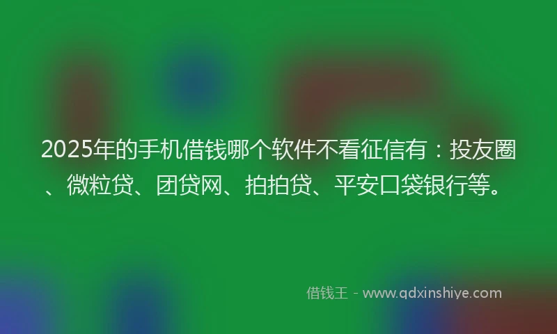 2025年的手机借钱哪个软件不看征信有：投友圈、微粒贷、团贷网、拍拍贷、平安口袋银行等。
