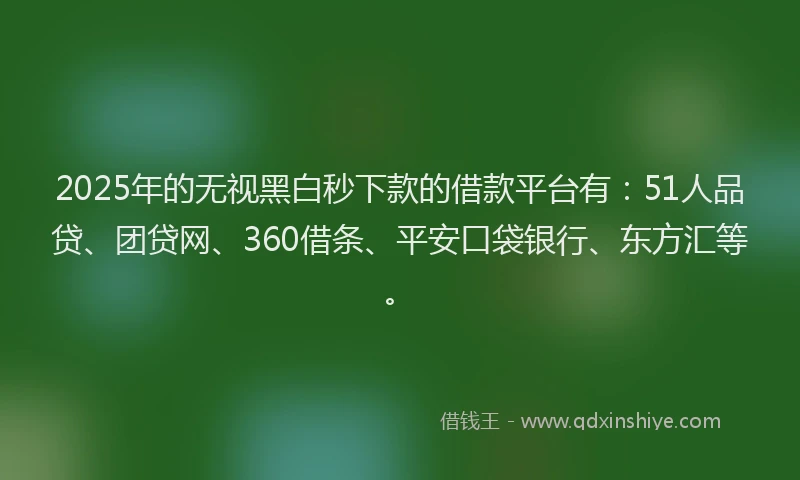2025年的无视黑白秒下款的借款平台有：51人品贷、团贷网、360借条、平安口袋银行、东方汇等。