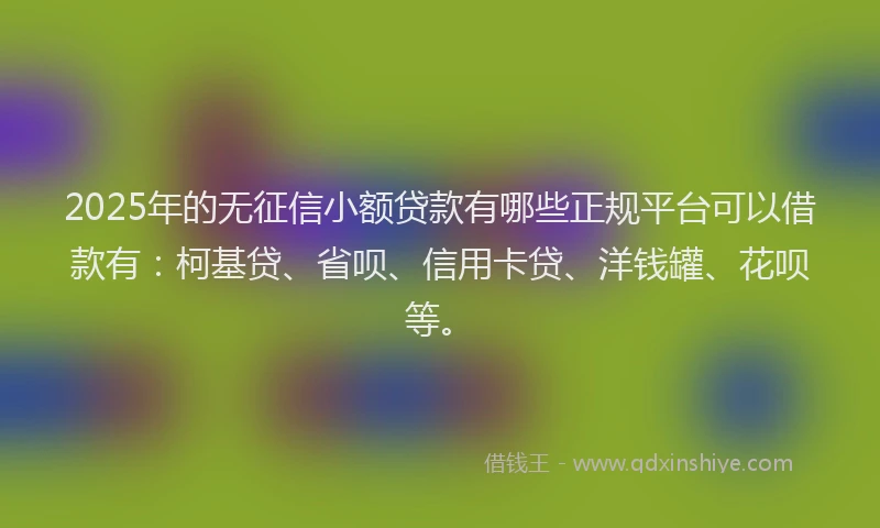 2025年的无征信小额贷款有哪些正规平台可以借款有：柯基贷、省呗、信用卡贷、洋钱罐、花呗等。