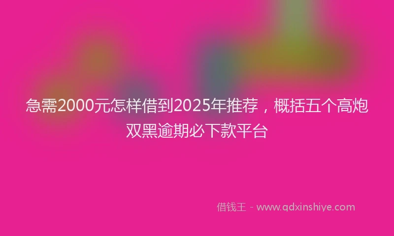 急需2000元怎样借到2025年推荐，概括五个高炮双黑逾期必下款平台
