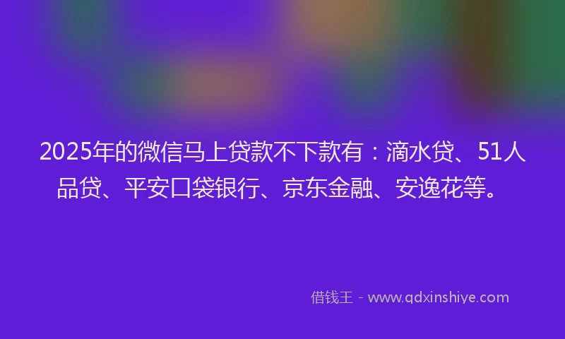 2025年的微信马上贷款不下款有：滴水贷、51人品贷、平安口袋银行、京东金融、安逸花等。