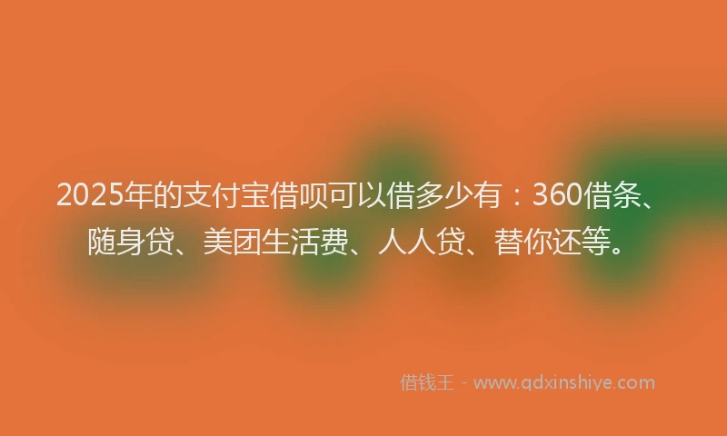 2025年的支付宝借呗可以借多少有：360借条、随身贷、美团生活费、人人贷、替你还等。