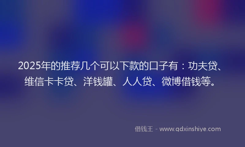 2025年的推荐几个可以下款的口子有：功夫贷、维信卡卡贷、洋钱罐、人人贷、微博借钱等。