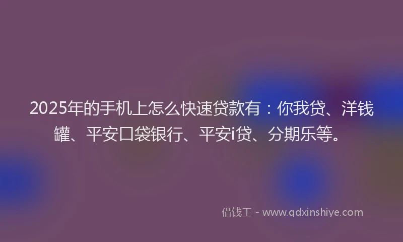 2025年的手机上怎么快速贷款有：你我贷、洋钱罐、平安口袋银行、平安i贷、分期乐等。